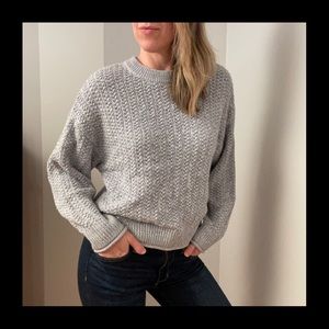 Warm Blue + White Crew Neck Knit Sweater